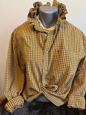 Arrow Yellow and Navy Plaid Re-loved ruffled collar Shirt